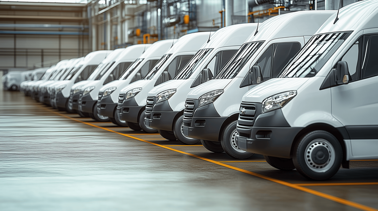 photo qui représente une flotte de véhicules dans un grand garage. équiper de balise de géolocalisation.