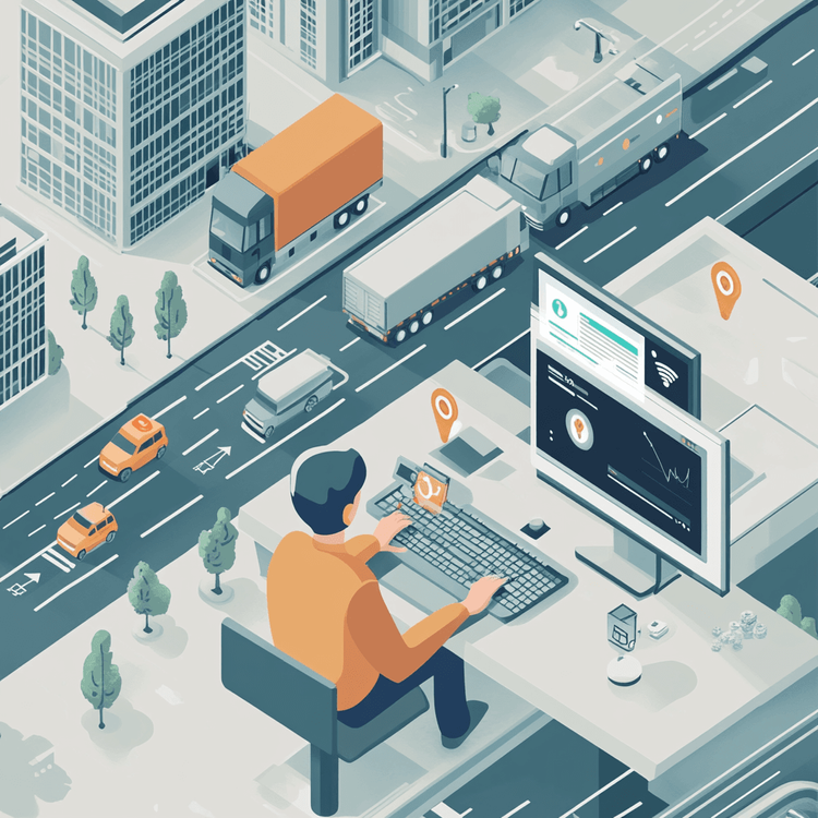 Image d'un homme devant un PC en train de visualiser sur son écran la géolocalisation en temps réel une flotte de véhicules grâce au logiciel CAP TRACK